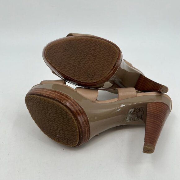 Michael Kors Tan Carla Ultra-High Peep Toe Platform Heels | Size 6.5 - Picture 3 of 11
